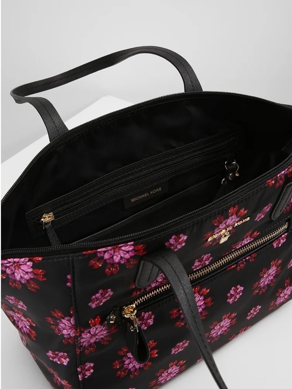 Michael Kors Black Tote with Pink Floral Motif - Picture 6 of 12
